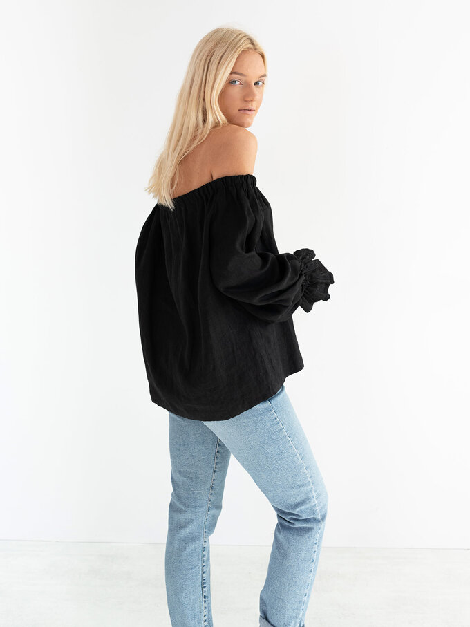 Image 5 of ALICE Off Shoulder Linen Top in Black from Love and Confuse