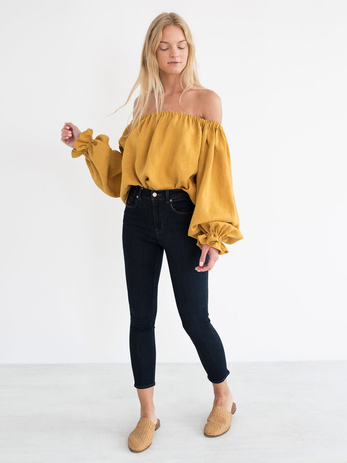 Image 2 of ALICE Off Shoulder Linen Top in Mustard from Love and Confuse