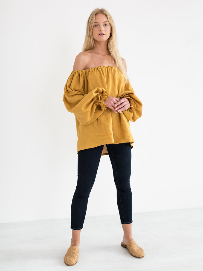 Image 4 of ALICE Off Shoulder Linen Top in Mustard from Love and Confuse