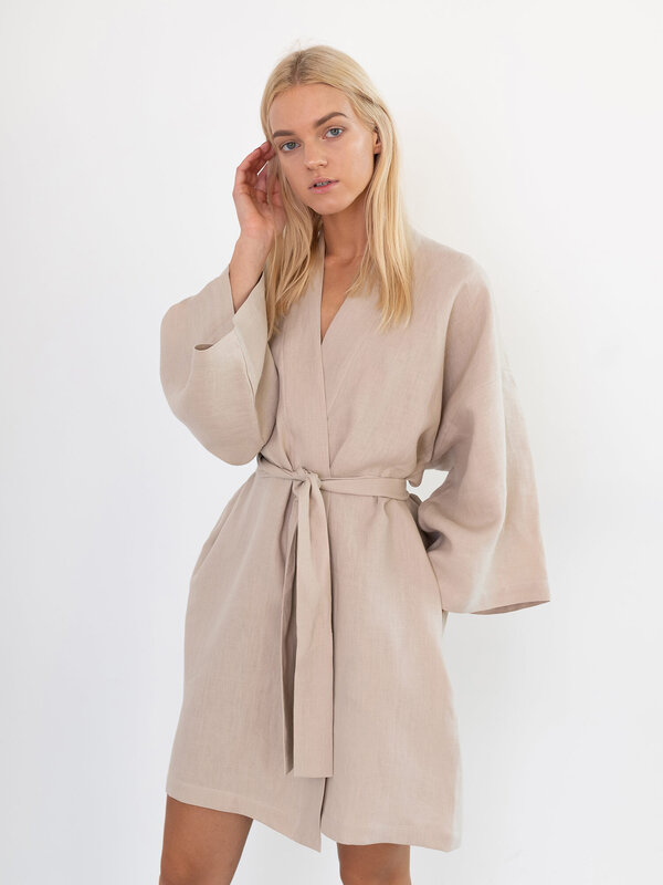 Image 1 of ATHENA Linen Wrap Dress in Beige from Love and Confuse