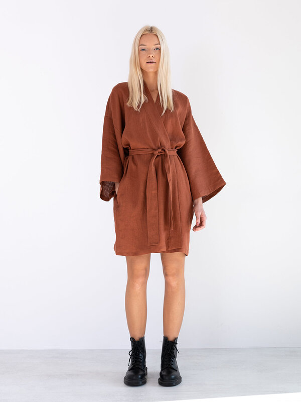 Image 1 of ATHENA Linen Wrap Dress in Rust from Love and Confuse