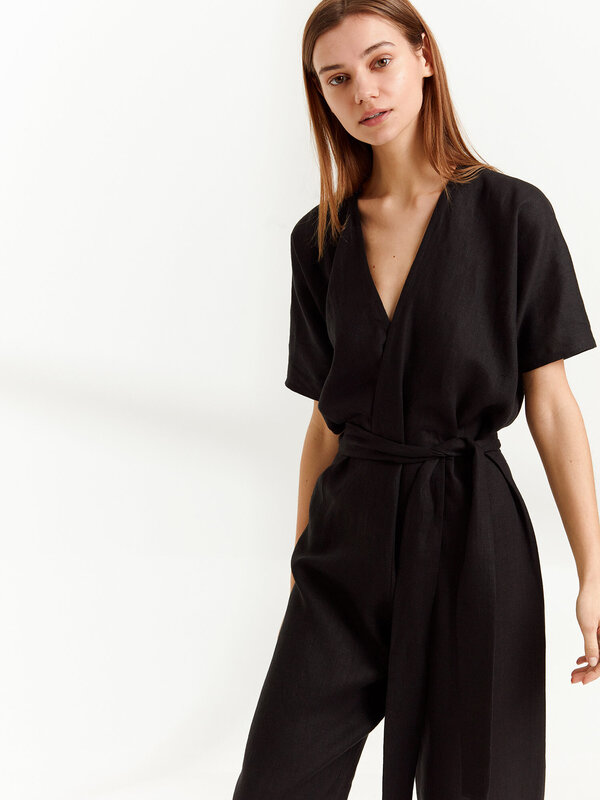 Image 1 of AURORA Linen Jumpsuit in Black from ALBERALKIRK