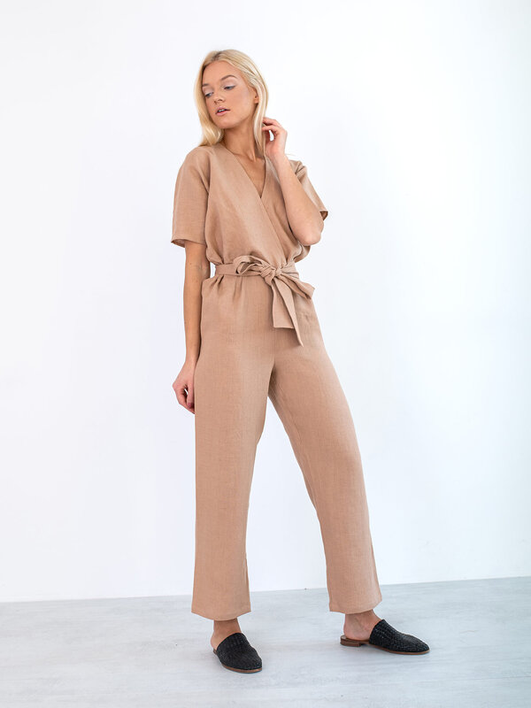 Image 1 of AURORA Linen Jumpsuit in Camel from ALBERALKIRK