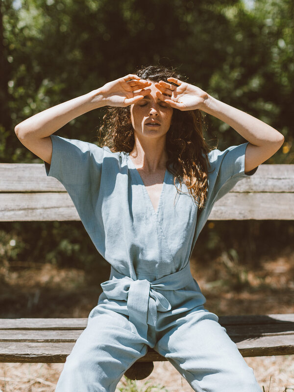 Image 1 of AURORA Linen Jumpsuit in Dark Turquoise from ALBERALKIRK