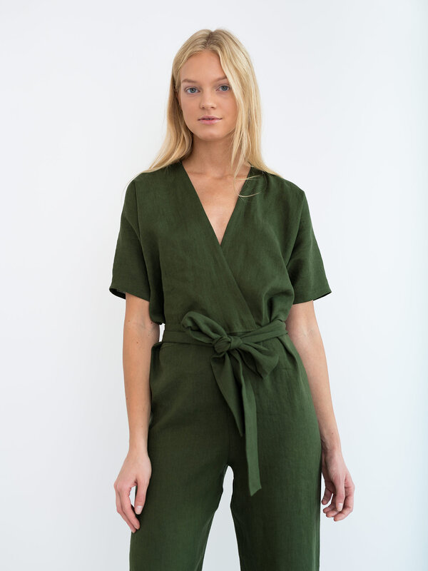 Image 1 of AURORA Linen Jumpsuit in Forest Green from ALBERALKIRK