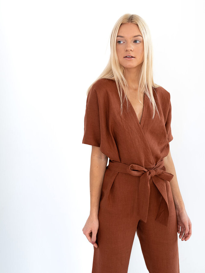 Image 4 of AURORA Linen Jumpsuit in Rust from Love and Confuse