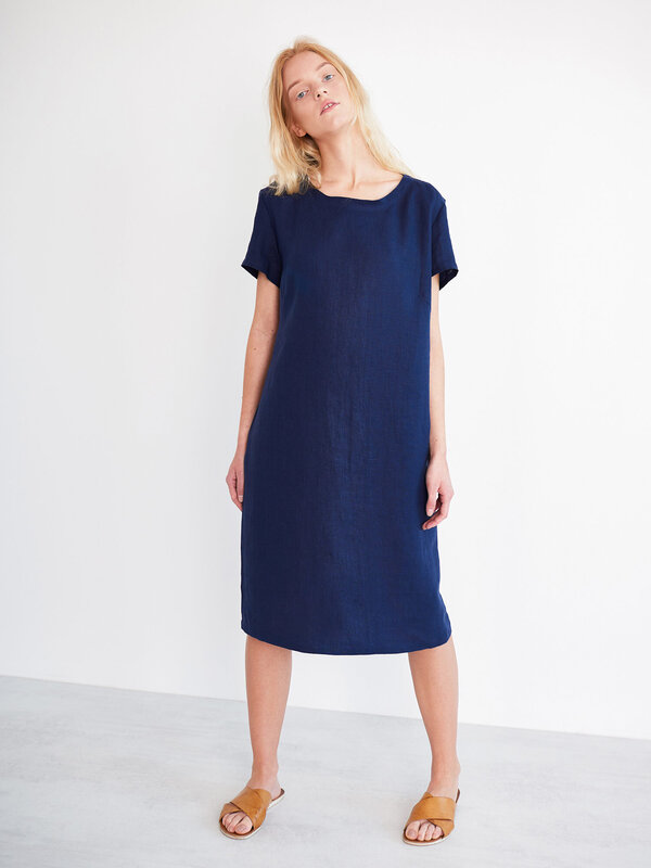 Image 1 of AVA Linen Tee Dress in Navy Blue from Love and Confuse