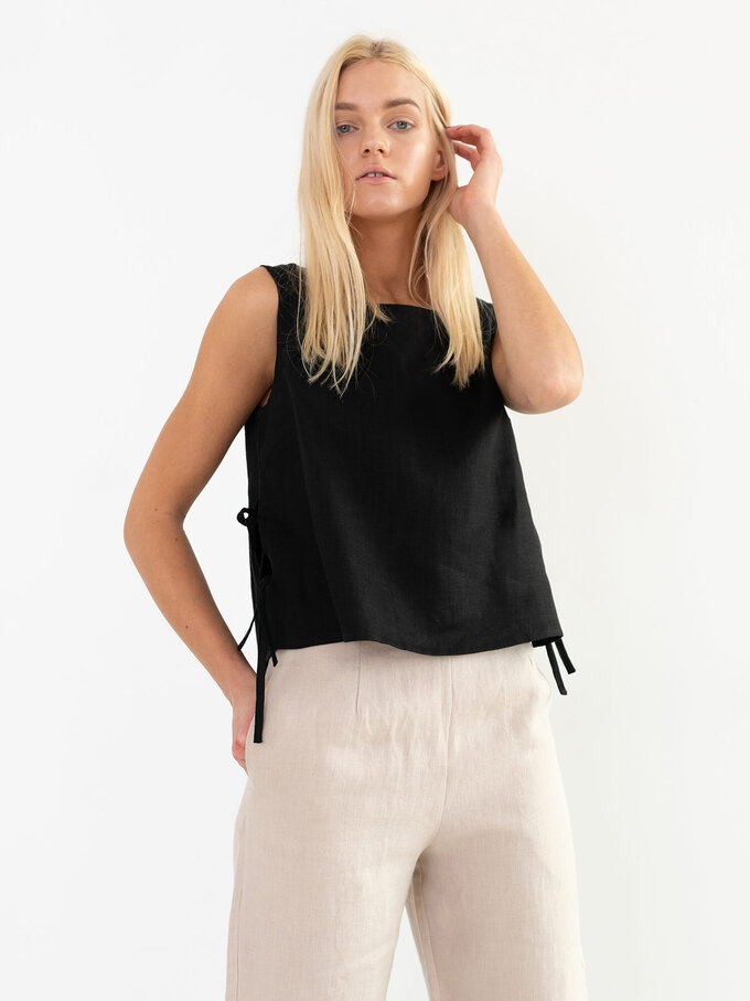 Image 2 of AVERY Linen Tank Top in Black from Love and Confuse