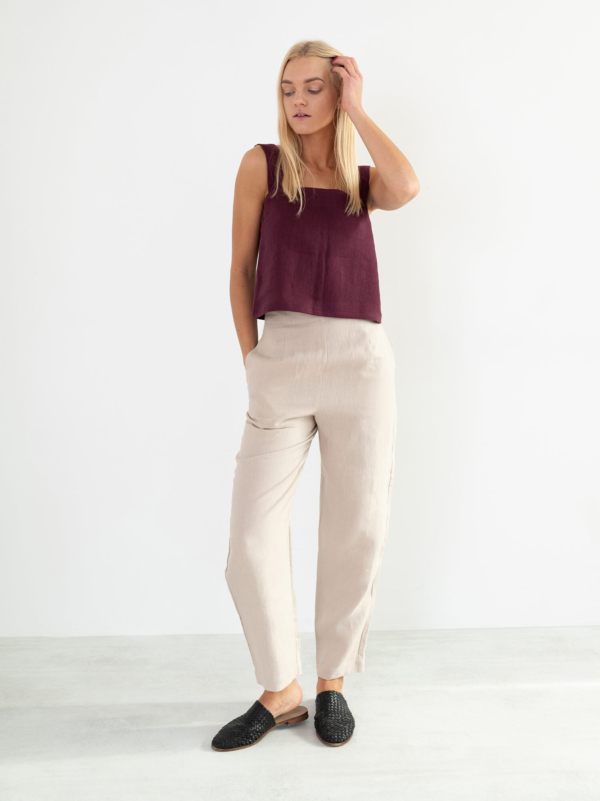 Image 1 of BEA Wide Strap Linen Top in Eggplant from ALBERALKIRK