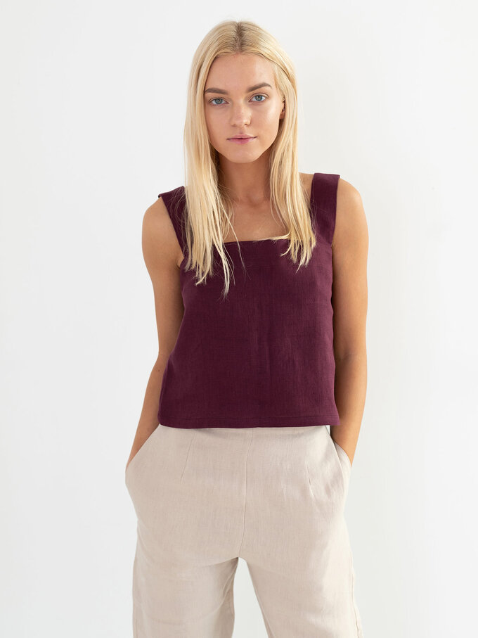 Image 2 of BEA Wide Strap Linen Top in Eggplant from Love and Confuse
