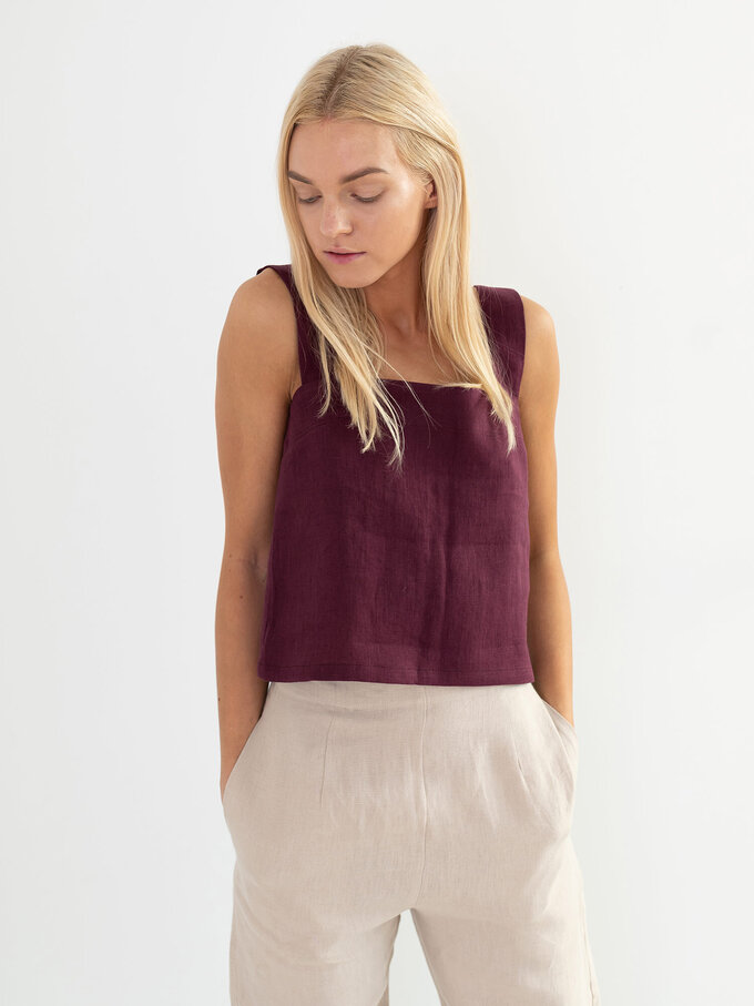 Image 3 of BEA Wide Strap Linen Top in Eggplant from Love and Confuse