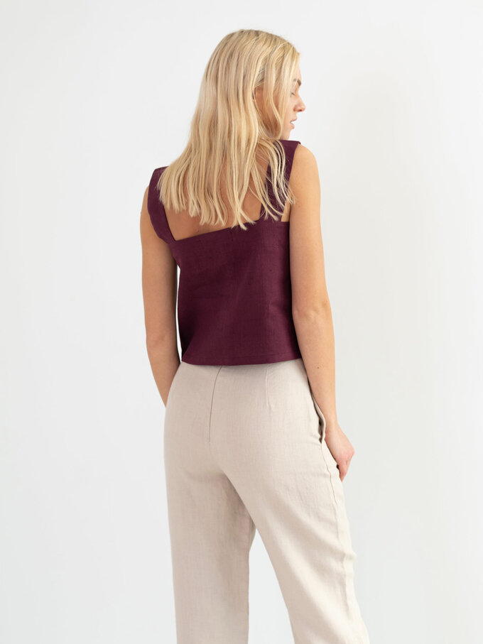 Image 4 of BEA Wide Strap Linen Top in Eggplant from Love and Confuse