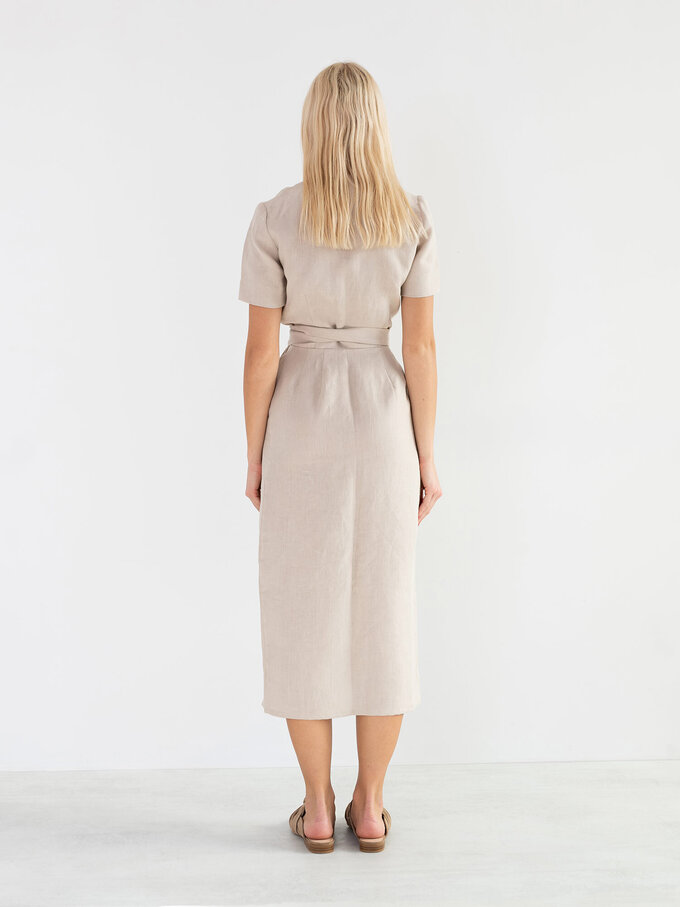 Image 5 of BELLA Linen Midi Wrap Dress in Beige from Love and Confuse