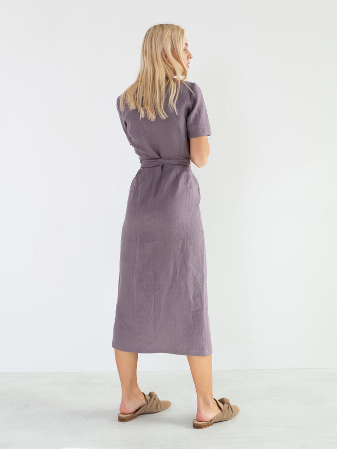 Image 5 of BELLA Linen Midi Wrap Dress in Lavender Violet from ALBERALKIRK