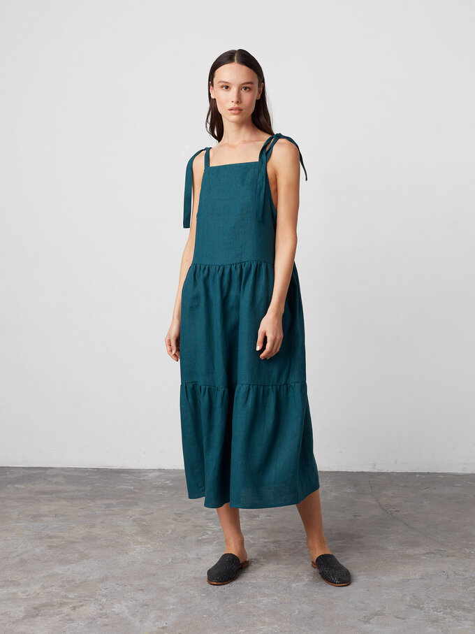 Bild 4 von BERRY Trägerkleid aus Leinen in Emerald blue, you can also choose other colors above von Love and Confuse
