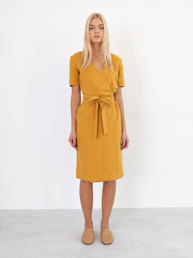 Image 2 of BRIGITTE Linen Wrap Dress in Mustard from ALBERALKIRK