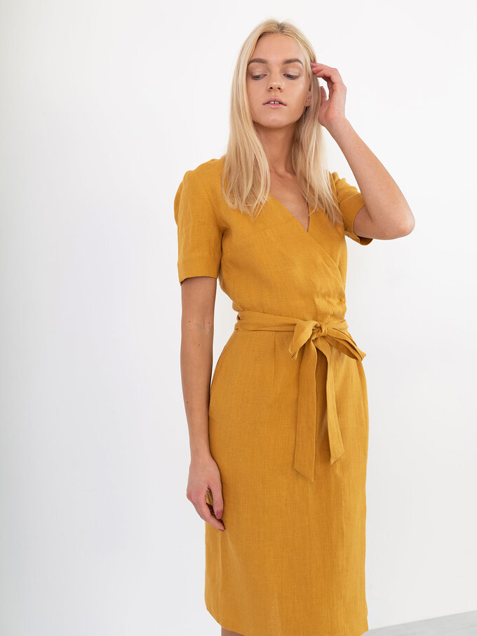 Image 3 of BRIGITTE Linen Wrap Dress in Mustard from ALBERALKIRK