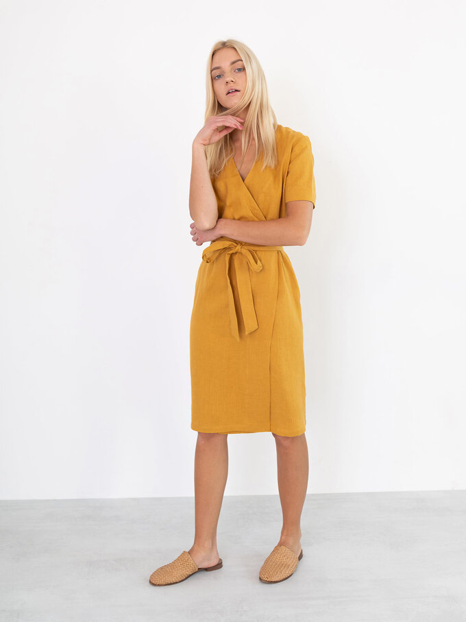 Image 4 of BRIGITTE Linen Wrap Dress in Mustard from ALBERALKIRK