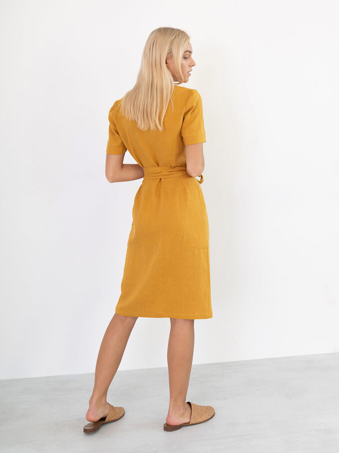 Image 5 of BRIGITTE Linen Wrap Dress in Mustard from ALBERALKIRK