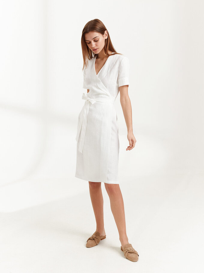 Image 2 of BRIGITTE Linen Wrap Dress in White from ALBERALKIRK