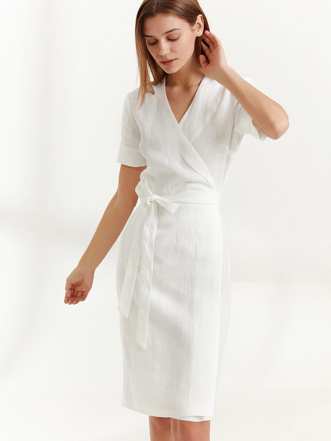 Image 3 of BRIGITTE Linen Wrap Dress in White from ALBERALKIRK