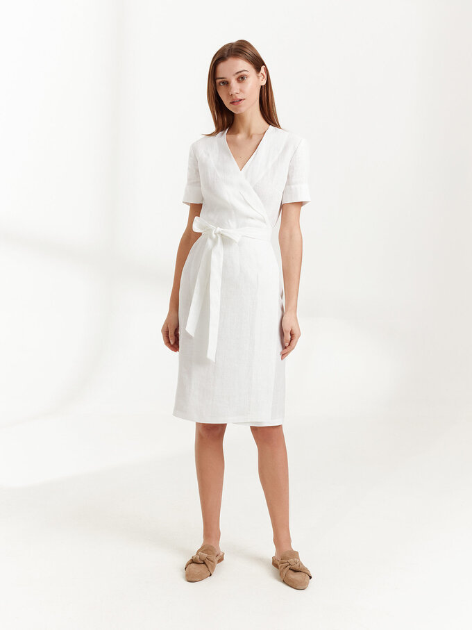 Image 4 of BRIGITTE Linen Wrap Dress in White from ALBERALKIRK