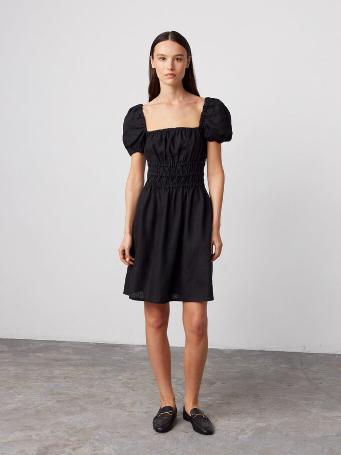 Image 2 of CIELLE Puff Sleeve Linen Summer Dress in Black from ALBERALKIRK