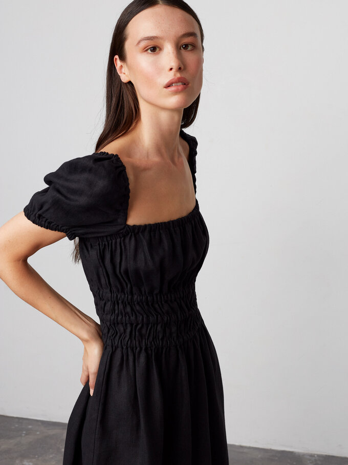Image 3 of CIELLE Puff Sleeve Linen Summer Dress in Black from ALBERALKIRK