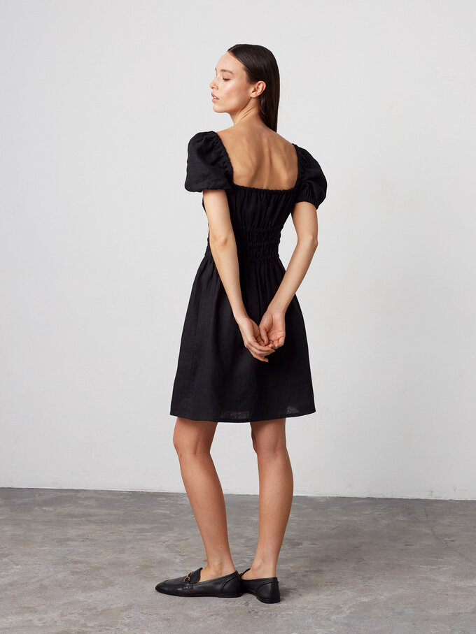 Image 5 of CIELLE Puff Sleeve Linen Summer Dress in Black from ALBERALKIRK