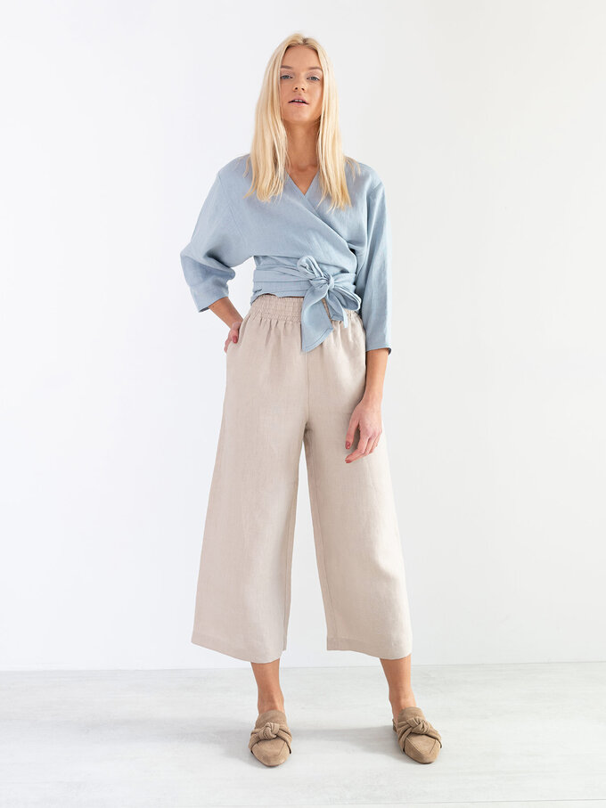 Image 2 of CLAIRE Linen Wrap Top in Bluestone from ALBERALKIRK