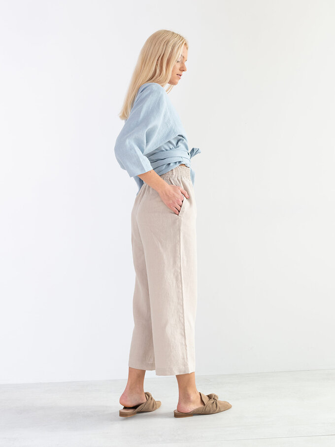 Image 5 of CLAIRE Linen Wrap Top in Bluestone from ALBERALKIRK