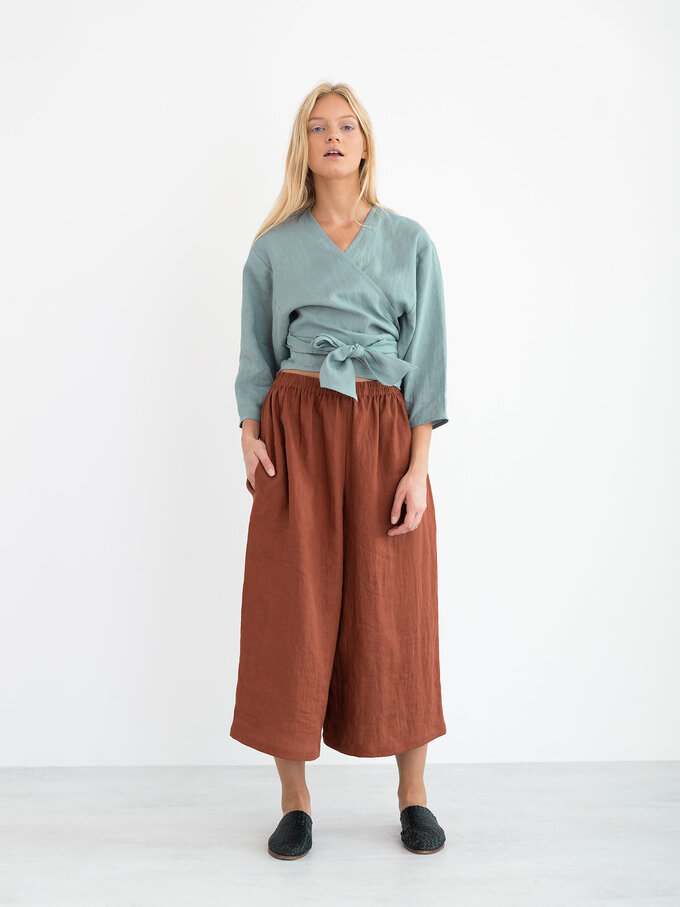 Image 2 of CLAIRE Linen Wrap Top in Dark Turquoise from ALBERALKIRK