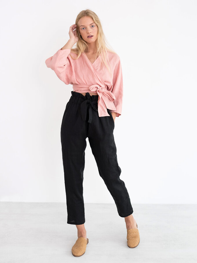 Image 2 of CLAIRE Linen Wrap Top in Pink Spanish from ALBERALKIRK