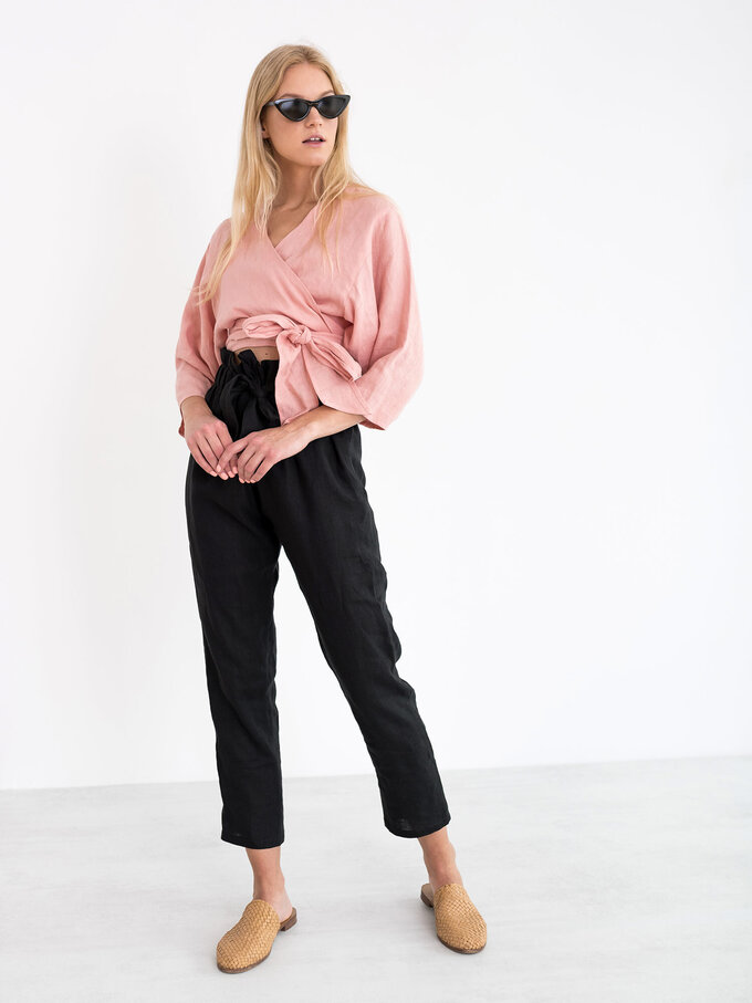 Image 4 of CLAIRE Linen Wrap Top in Pink Spanish from ALBERALKIRK