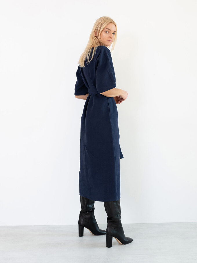 Image 5 of CLEMENTINE Linen Midi Dress in Navy Blue from ALBERALKIRK