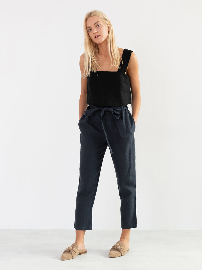 Image 2 of DAHLIA Wide Strap Linen Top in Black from ALBERALKIRK
