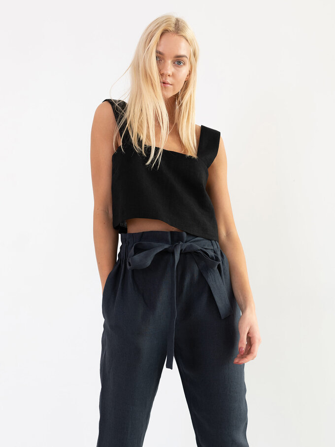 Image 3 of DAHLIA Wide Strap Linen Top in Black from ALBERALKIRK