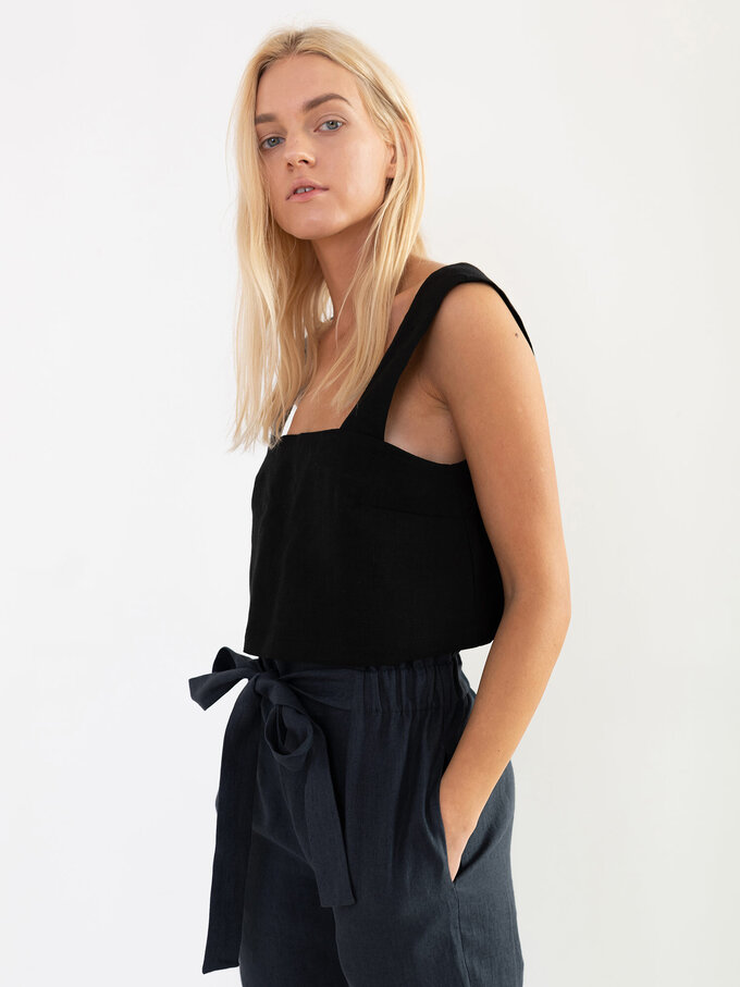 Image 4 of DAHLIA Wide Strap Linen Top in Black from ALBERALKIRK