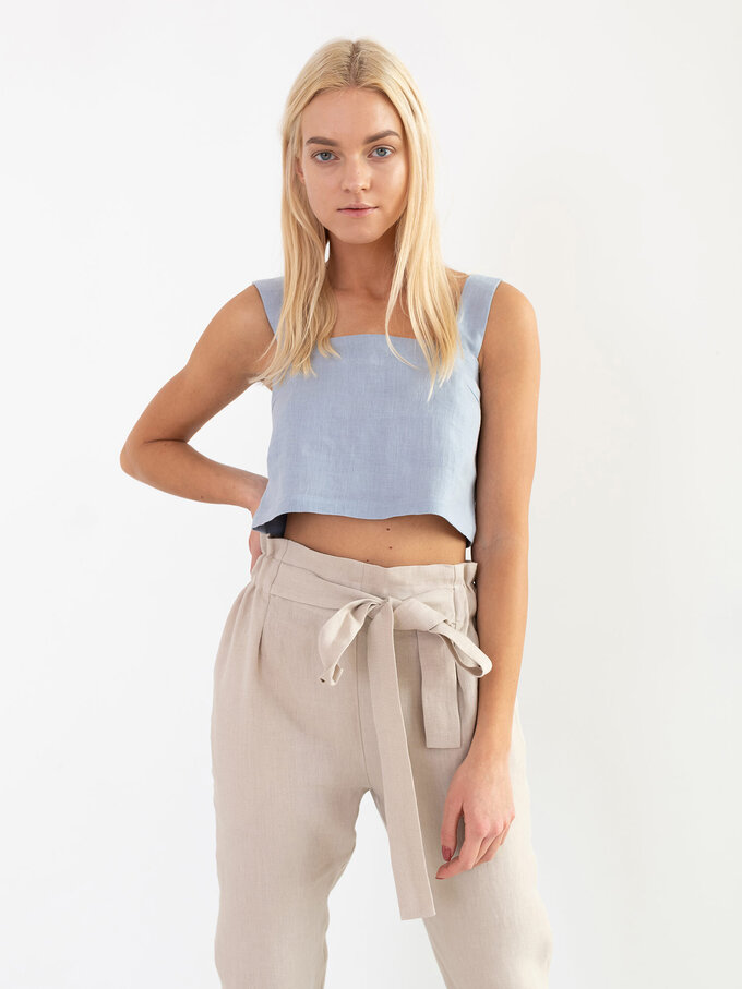 Image 3 of DAHLIA Wide Strap Linen Top in Bluestone from ALBERALKIRK