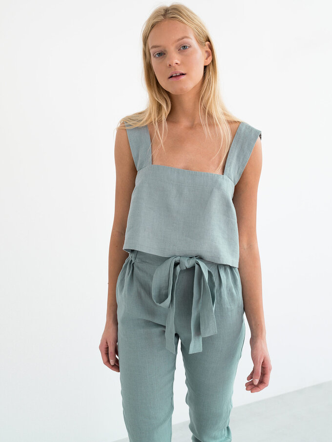 Image 3 of DAHLIA Wide Strap Linen Top in Dark Turquoise from ALBERALKIRK