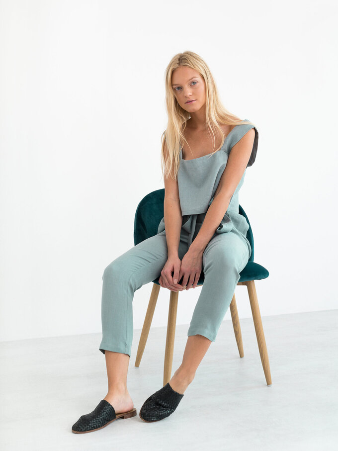 Image 4 of DAHLIA Wide Strap Linen Top in Dark Turquoise from ALBERALKIRK