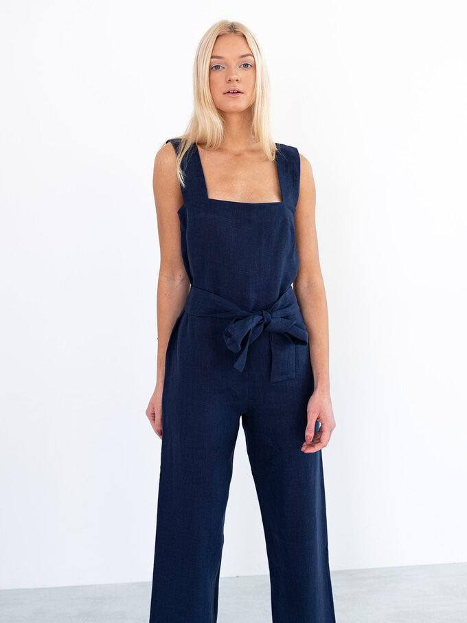 Image 2 of DAKOTA Linen Jumpsuit in Navy Blue from ALBERALKIRK