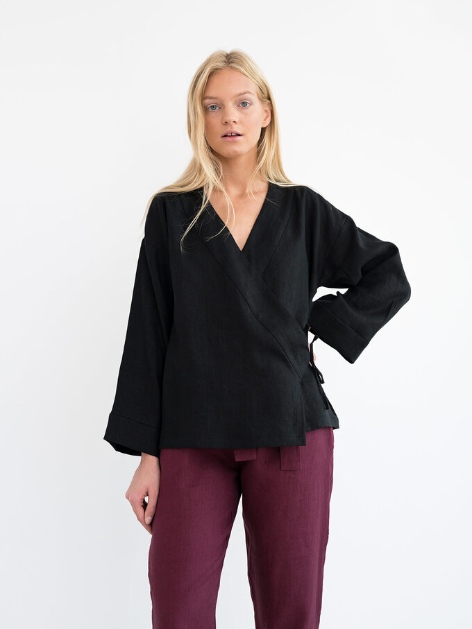 Image 3 of DELILAH Linen Kimono Jacket in Black from ALBERALKIRK