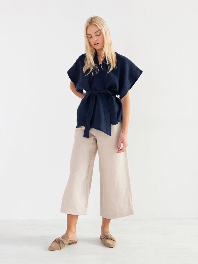 Image 2 of ELI Linen Kimono Top in Navy Blue from ALBERALKIRK