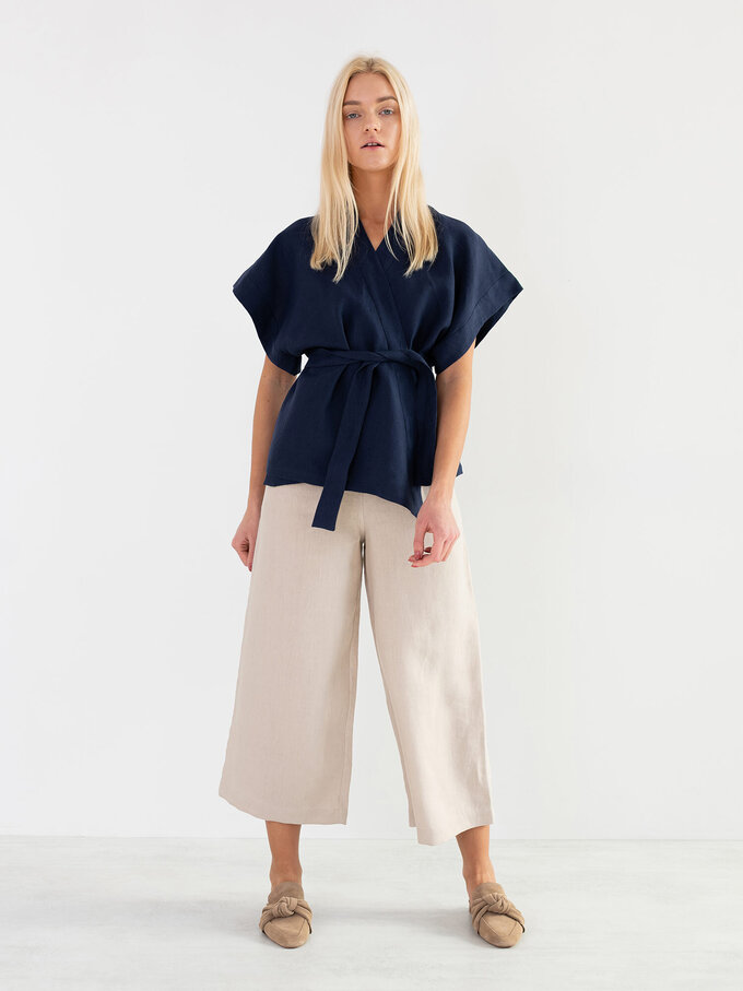 Image 4 of ELI Linen Kimono Top in Navy Blue from ALBERALKIRK
