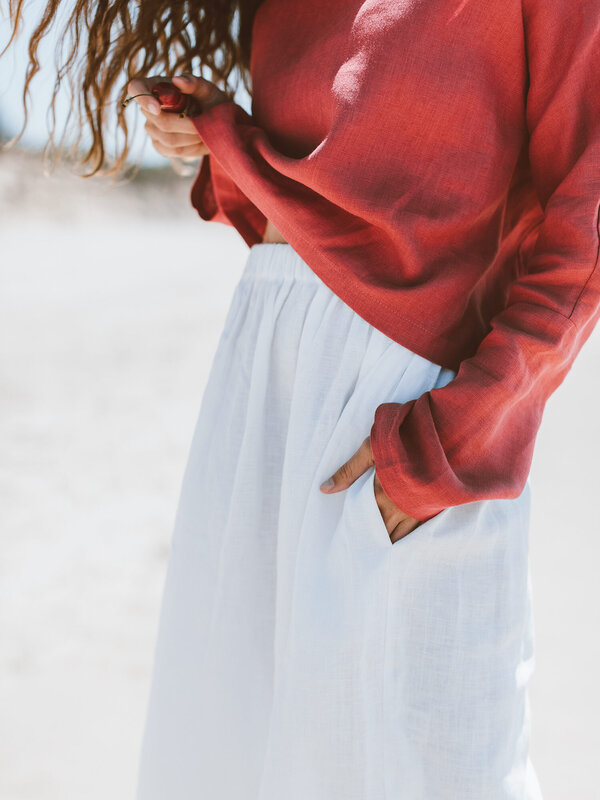 Image 1 of ELLE Linen Midi Skirt in White from ALBERALKIRK