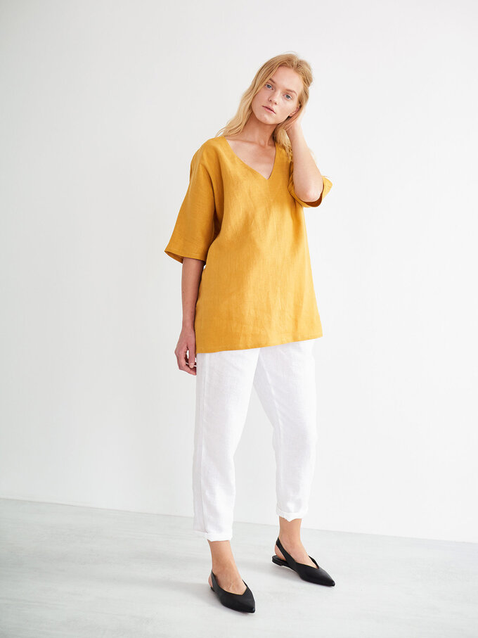 Image 1 of FLORENCE Linen Top in Mustard from ALBERALKIRK