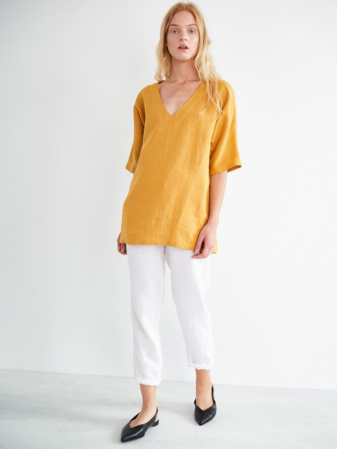 Image 2 of FLORENCE Linen Top in Mustard from ALBERALKIRK