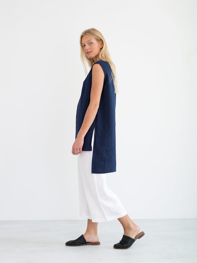Image 1 of HEATHER Linen Tunic Top in Navy Blue from ALBERALKIRK