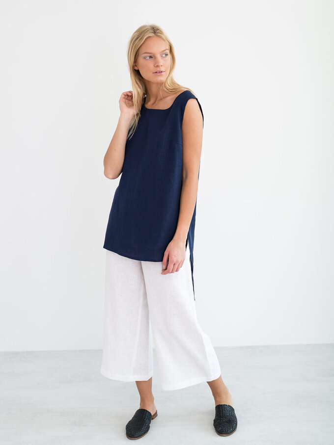 Image 2 of HEATHER Linen Tunic Top in Navy Blue from ALBERALKIRK
